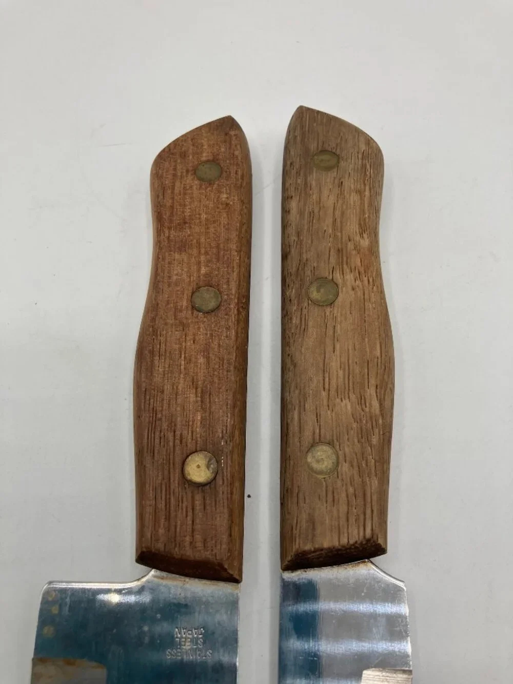 Pair of Stainless Steel Knives Royal Hallmark Full Tang Wooden Handle Vintage